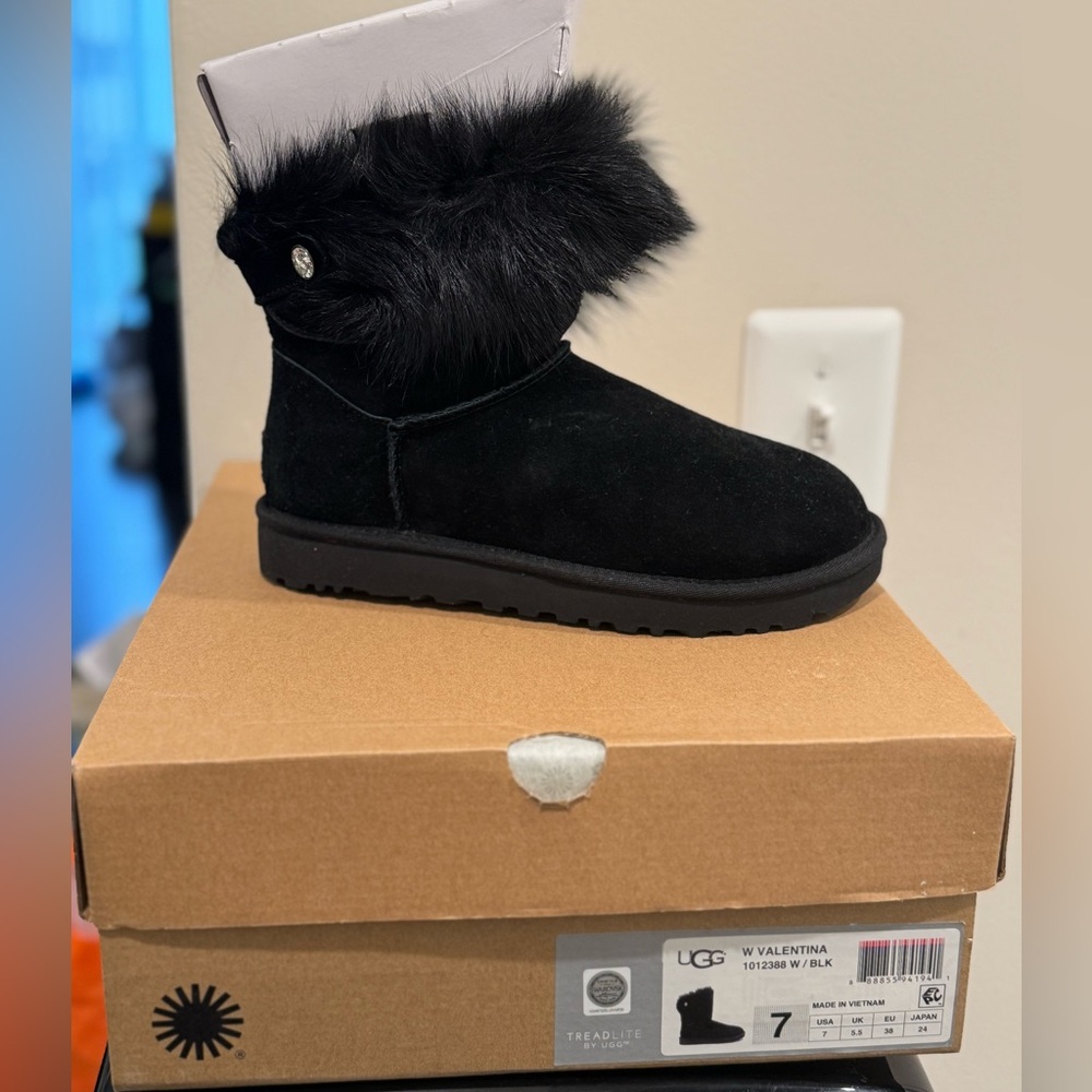 UGG Women's Valentina Fur-Trimmed Black Boots